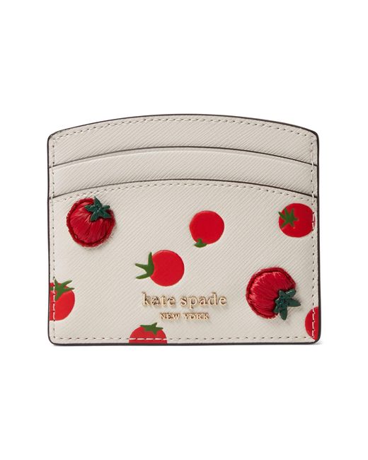 Kate Spade Spencer Tomato Dot Embellished Saffiano Leather Card Holder Lyst