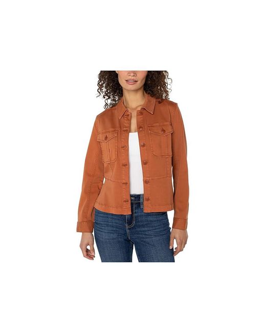 Liverpool Los Angeles Blue Soft Touch Twill Peplum Hem Trucker Jacket Jacket, Cotton/Rayon/Spandex