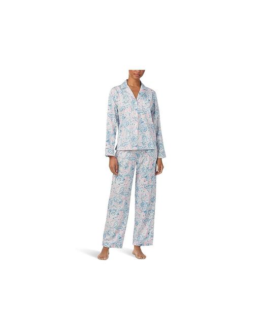 Ralph Lauren Black Woven Long Sleeve Notch Long Pj Set Pajama Sets Md (Us 8-10) Cotton/Viscose