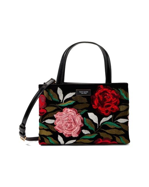 Kate Spade Sam Icon Rose Garden Embellished Velvet Small Tote in Black