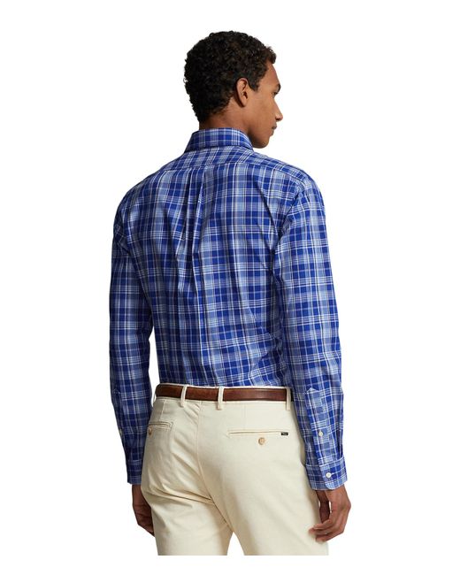 Polo Ralph Lauren Blue Classic Fit Plaid Stretch Poplin Shirt for men