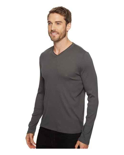Gray Klein T-shirt Sleeve in | V-neck for Rib Lyst Long Calvin Men\'s Men Clothing (white)