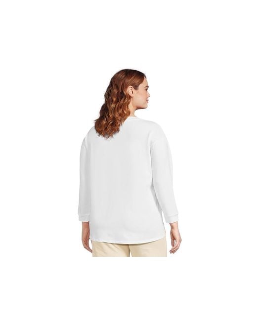Mod-o-doc White 3/4 Sleeve Hi-Lo Tunic With Side Slits Sweatshirt Xs (Us 0-2) Cotton/Spandex