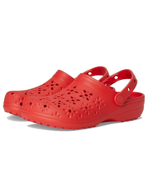 CROCSTM Red Classic Clogs With Floral Cut Out Design Slippers 3