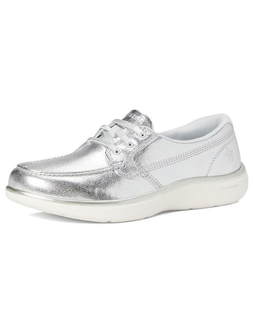 Skechers White On-The-Go Flex Radiant Metallic Canvas Boat Shoe Flat Shoes 12 B