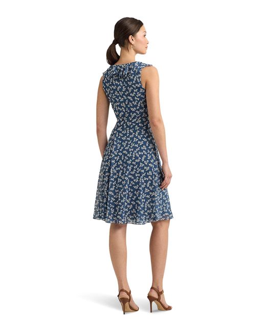 Lauren by Ralph Lauren Blue Floral Ruffle-trim Georgette Dress
