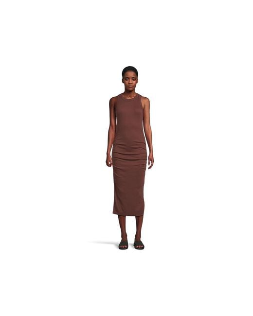 Michael Stars Black Wren Ruched Midi Dress Md (Us 6-8) Cotton/Modal/Spandex