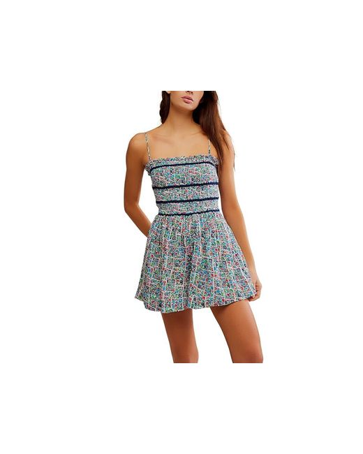 Free People Black Bali Checked Out Printed Dress Xl 14) Cotton