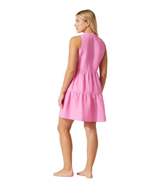 Tommy Bahama Pink Stamped Lucia Sleeveless Tier Dress