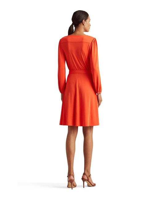Lauren by Ralph Lauren Petite Long Sleeve Jersey Dress in Orange | Lyst