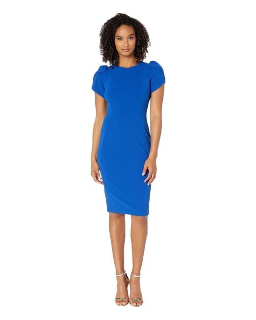 Calvin Klein Blue Tulip Sleeve Sheath Dress (regatta) Women's Dress