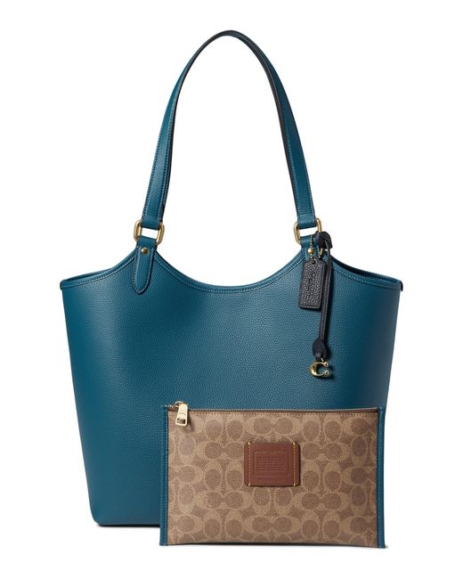 COACH Polished Pebble Leather Day Tote in Blue Lyst