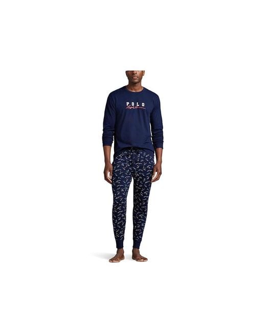 Polo Ralph Lauren Black Knit Long Sleeve Crew Pajama Jogger Set Pajama Sets, Cotton for men