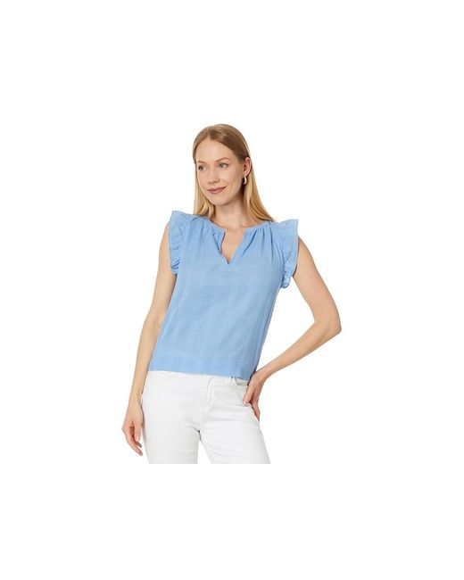 Lilla P Blue Flutter Sleeve Split Neck (Harbor) Clothing