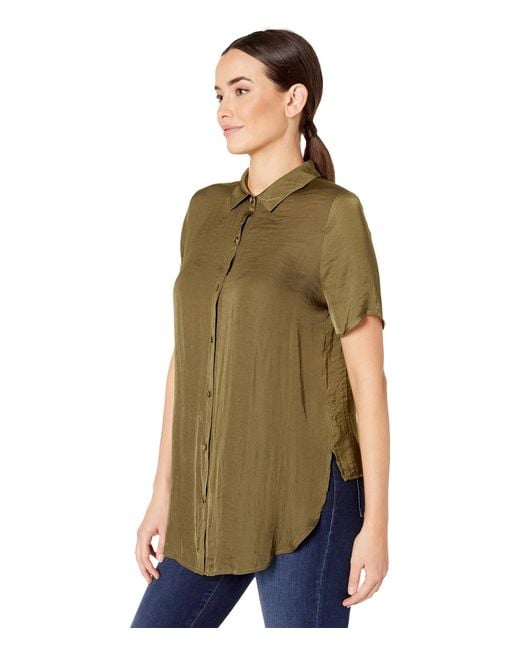VINCE CAMUTO Women/'s Bell Sleeve Satin Button Down Blouse Shirt Top TEDO