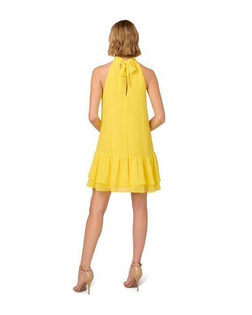 Adrianna Papell Yellow Chiffon Trapeze Short Dress