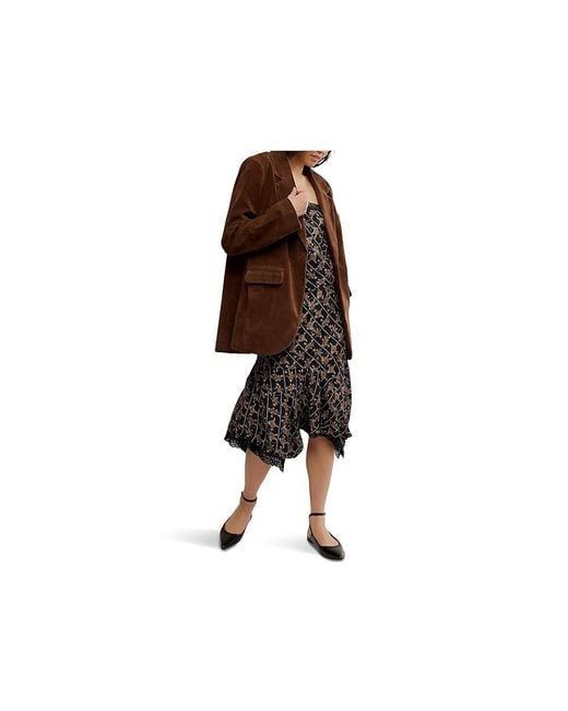 Free People Black Paper Cut Vegan Suede Blazer Coat Lg 12-14) Polyester