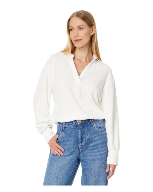 Kut From The Kloth White Audrina - Long Sleeve Half Placket Knit Top