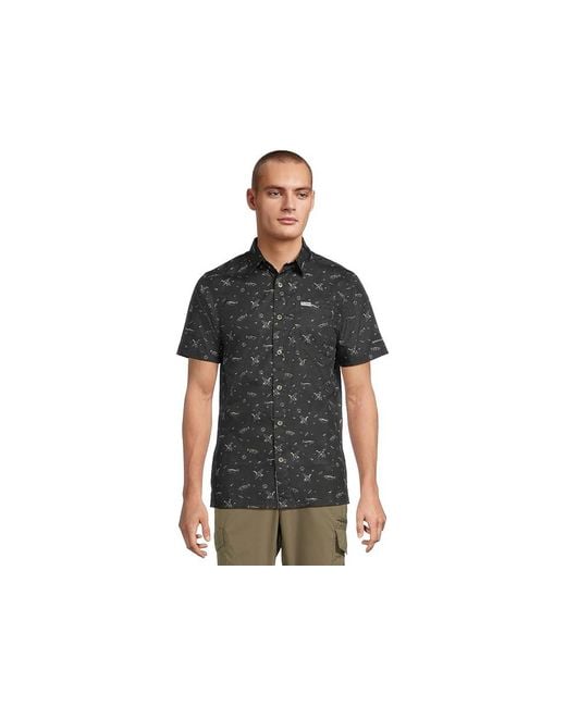 Columbia Black Super Slack Tidetm Camp Shirt Short Sleeve Button Up, Polyester for men