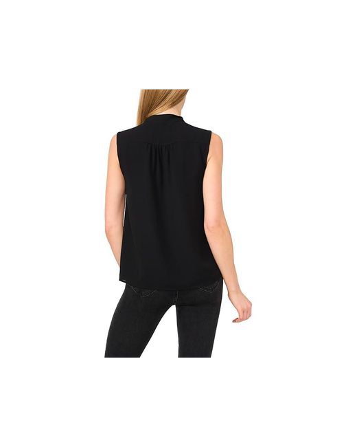 Cece Black Sleeveless Open Collar Top W/ Hidden Placket Clothing, Polyester