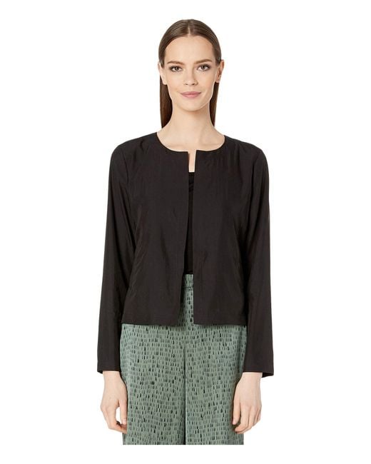 Eileen Fisher Synthetic Sandwashed Round Neck Jacket in Black - Lyst