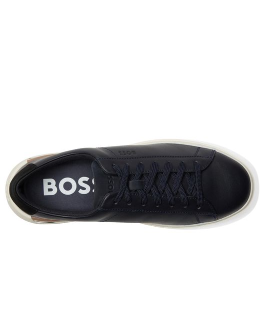 Boss Blue Clint Smooth Leather Low Top Sneakers for men