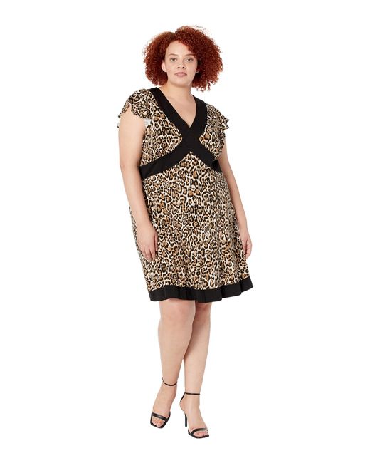MICHAEL Michael Kors Cotton Plus Size Border Crisscross Dress in Brown