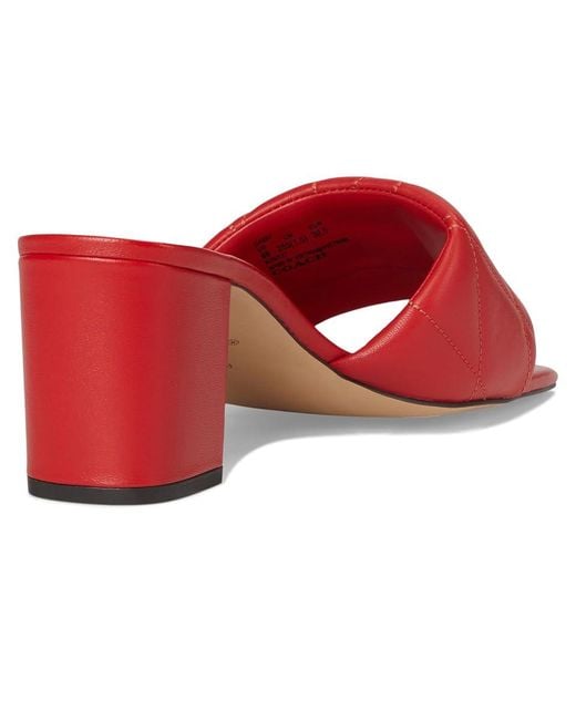 COACH Red Holly Block Heel Sandals With Quilting Dress Sandals, Leather