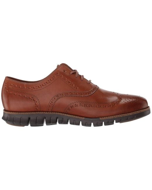 Cole Haan Brown Zerogrand Wingtip Oxford Lace Up Wing Tip Shoes British Tan Leather/Java 7.5 D for men