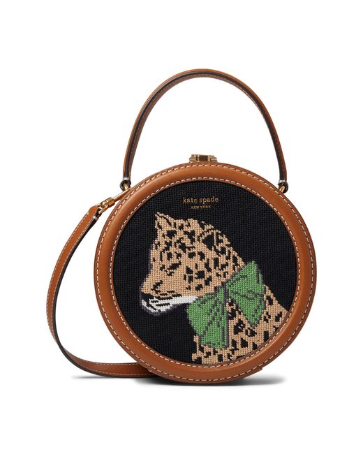 Kate Spade Lucy Lady Leopard Needlepoint Fabric Small Crossbody in