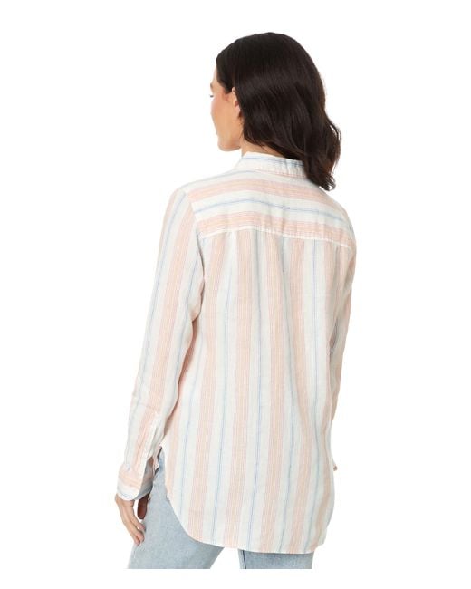L.L. Bean White Premium Washable Linen Shirt Tunic Stripe