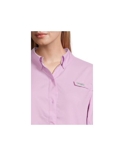 Columbia Pink Tamiami Long Sleeve Tunic Long Sleeve Button Up, Polyester