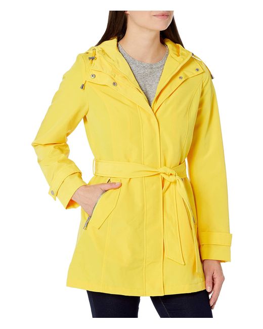 Nautica Yellow Hooded Raincoat With Belt Jacket