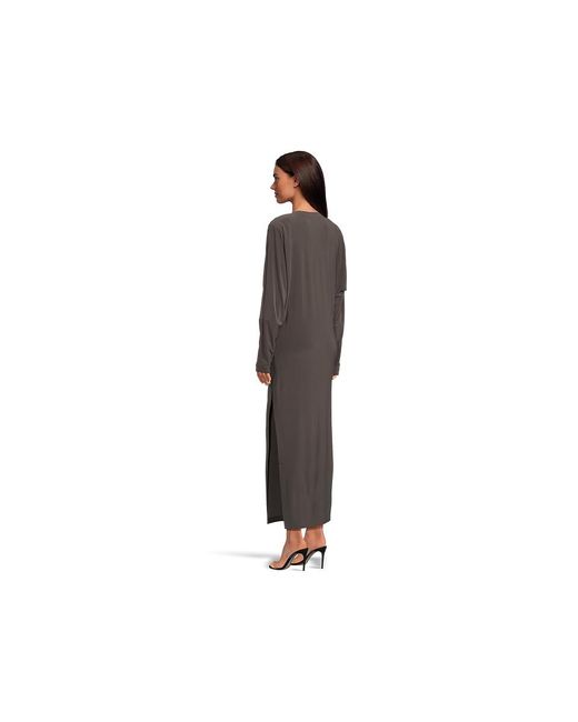 Norma Kamali Black Dolman V-Neck Side Slit Gown With Shoulder Pads Dress Sm 4) Polyester/Spandex