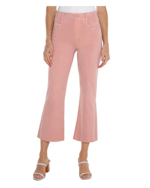 Liverpool Los Angeles Pink Gia Glider Pull On Mid Rise Crop Flare With Back Pleat High Performance Denim