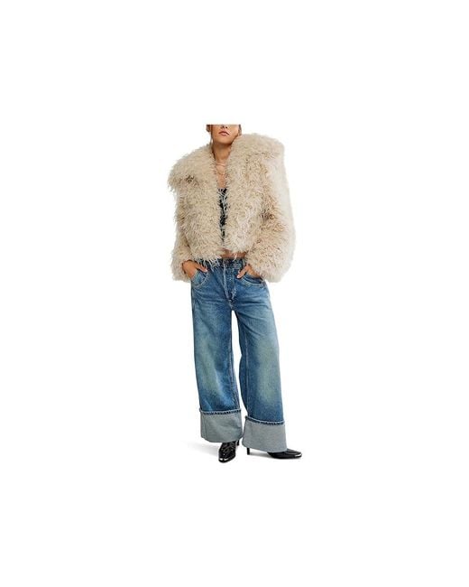 Free People Blue Moonglow Fur Coat Xl 16) Polyester/Wool