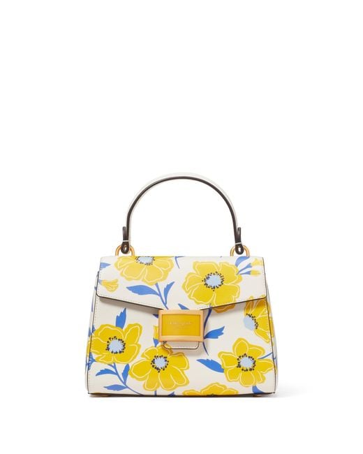 Kate Spade Yellow Katy Sunshine Floral Textured Leather Small Top Handle
