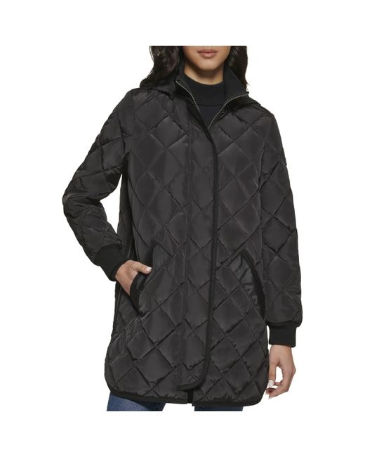 DKNY Black Zip Front Quilt Jacket