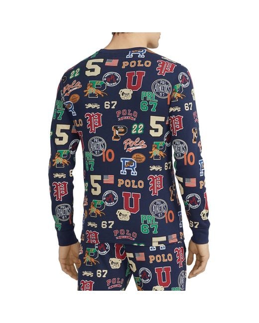 Polo Ralph Lauren Blue Printed Waffle Long Sleeve Crew With All Over Print for men