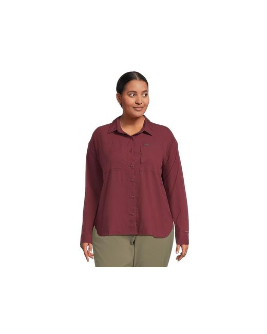 Columbia Red Plus Size Ridge Utilitytm Long Sleeve Shirt Clothing, Polyester