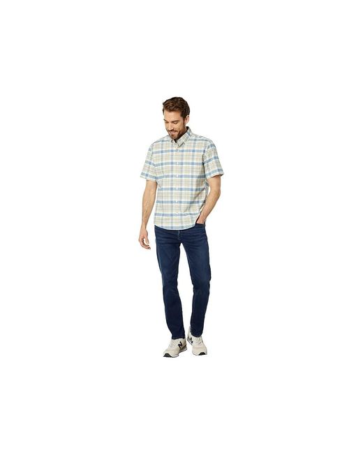L.L. Bean Blue Comfort Stretch Oxford Short Sleeve Slightly Fitted Plaid (Vanilla) Clothing for men