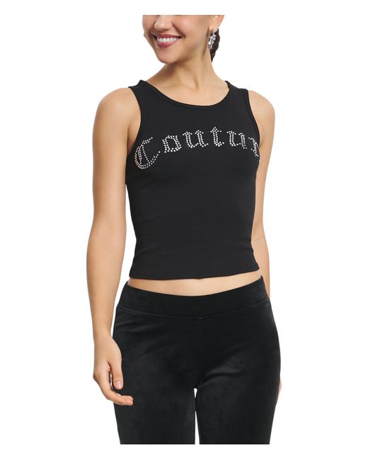 Juicy Couture Black Couture Fitted Tank With Curved Hotfix