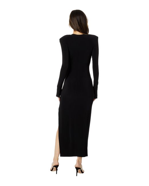 Norma Kamali Black Long Sleeve Shoulder Pad Side Slit Gown