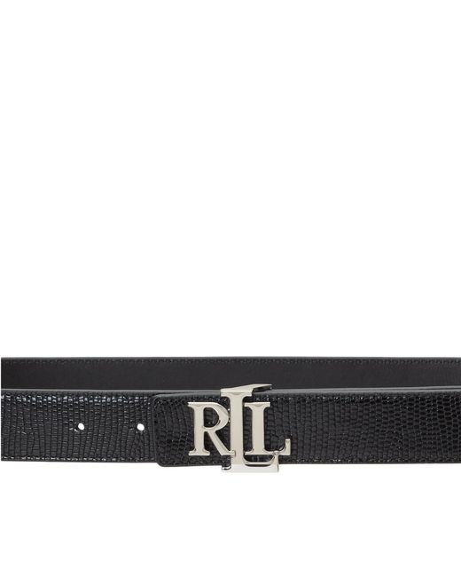 Lauren by Ralph Lauren Black Logo Reversible Lizard-embossed Belt