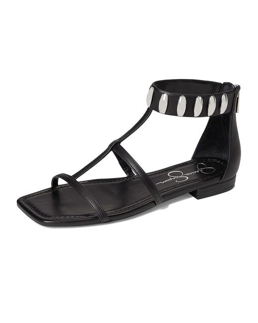 Jessica Simpson Black Elusta Studded T-Strap Sandals Sandals, Rubber/Synthetic