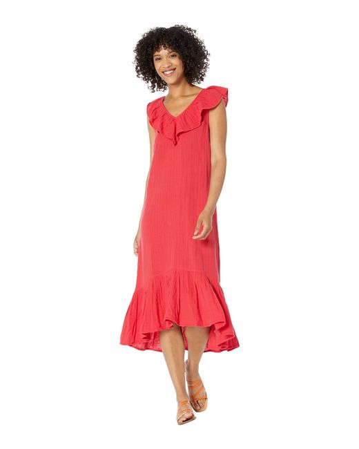 Vineyard Vines Cotton Ruffle Double Gauze Midi Dress in Red Lyst