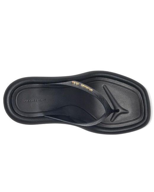 MICHAEL Michael Kors Black Splash Heeled Sandal Wedge Shoes, Leather