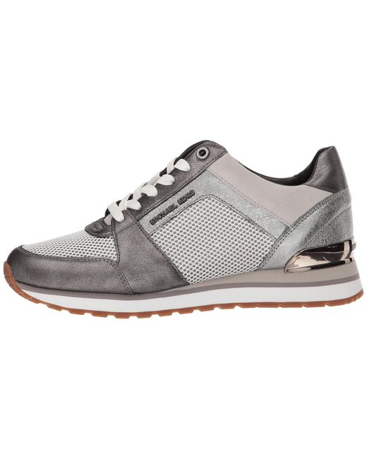 MICHAEL Michael Kors Billie Trainer (gunmetal/optic White Metallic  Nappa/net Mesh/pearlized Leather) Women's Shoes | Lyst