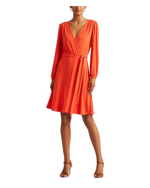 Lauren by Ralph Lauren Orange Petite Long Sleeve Jersey Dress