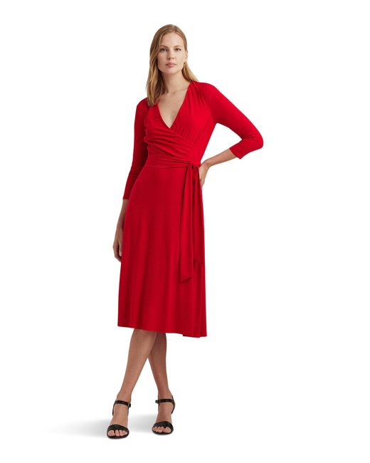 Lauren by Ralph Lauren Red Surplice Jersey Dress